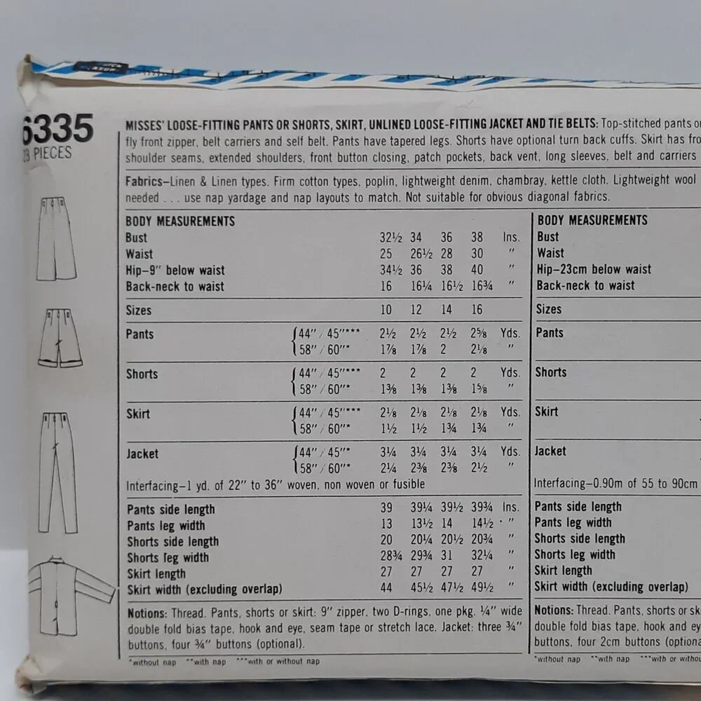 NEW Vintage Simplicity Sewing Pattern 6335 Misses Pants Shorts Skirt Jacket 14